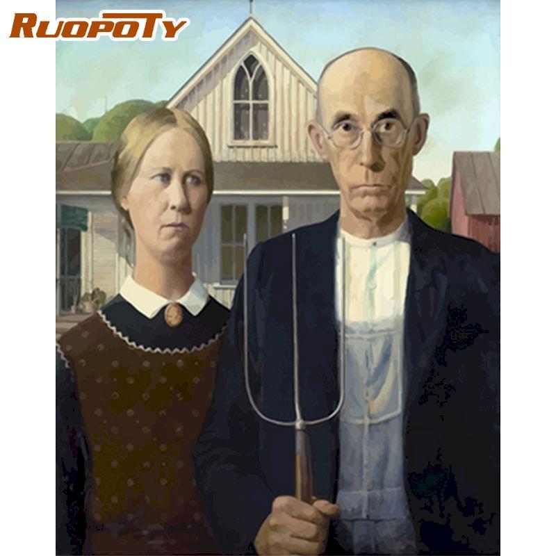 RUOPOTY Картина любовника по номерам, наборы, ручная роспись, рисунок маслом «сделай сам», картина маслом по номерам, украшение для дома, гостиной