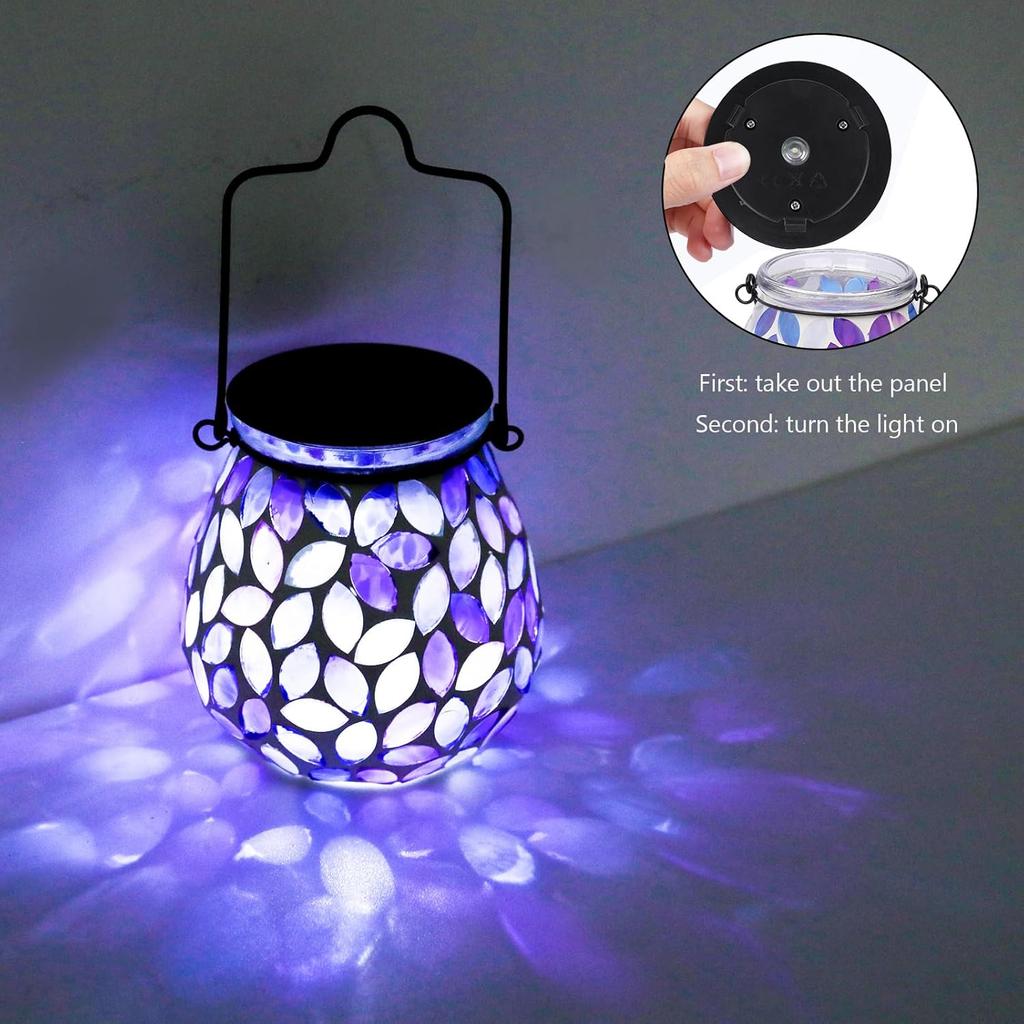 Фиолетовый Мозаичный Солнечный Фонарь Уличный Подвесной Водонепроницаемый, Декор для Садовой Дорожки, Двора, Подарок на День Рождения для Мамы, Женщин