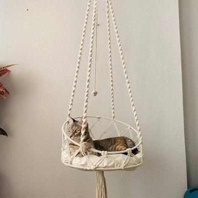 Гамак для питомца Кошачьи качели Ручное плетение Хлопковая веревка Подвесная корзина для кошек Подвесная веревка для котят Укрытие Внутреннее подвесное гнездо Товары для домашних животных