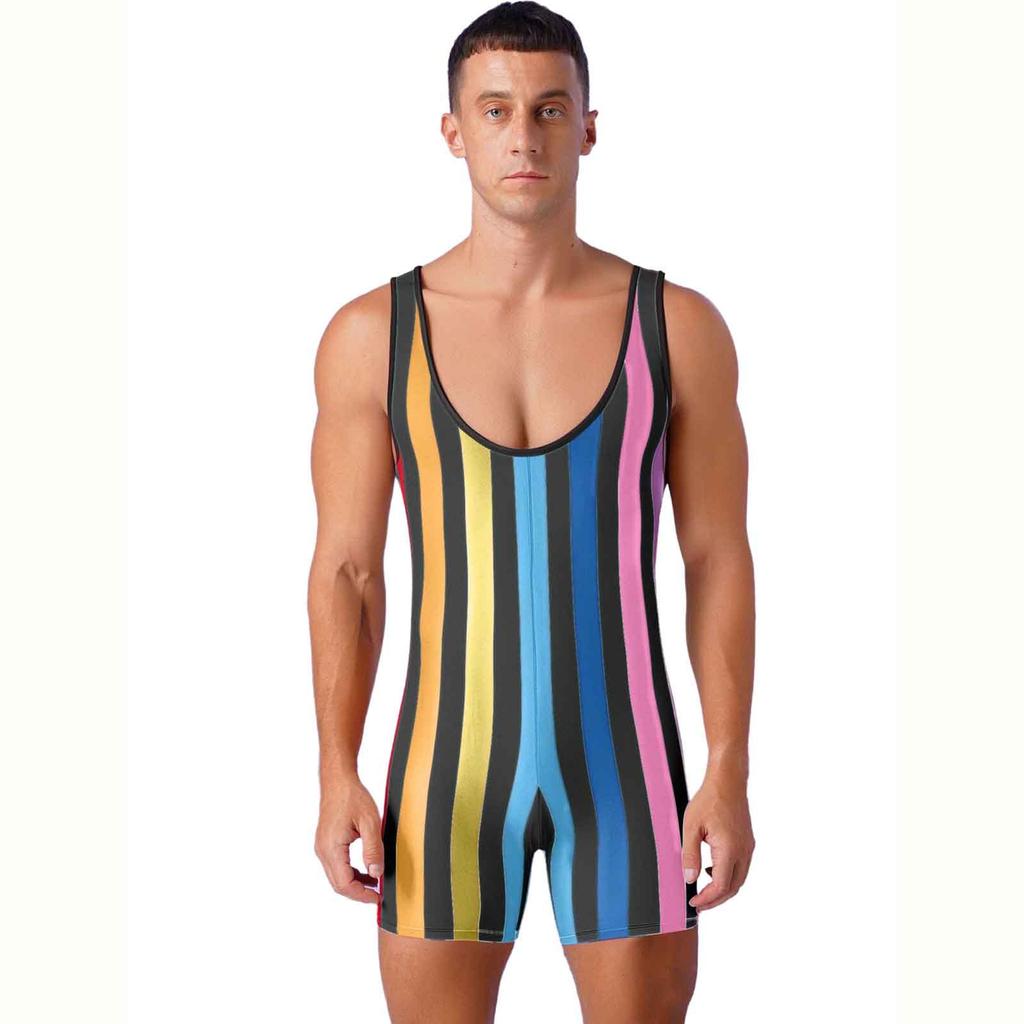 Men's One Piece Swimsuit Sleeveless Slim Fit Fitness Gym Sports Bodysuit Men Surfing Clothes