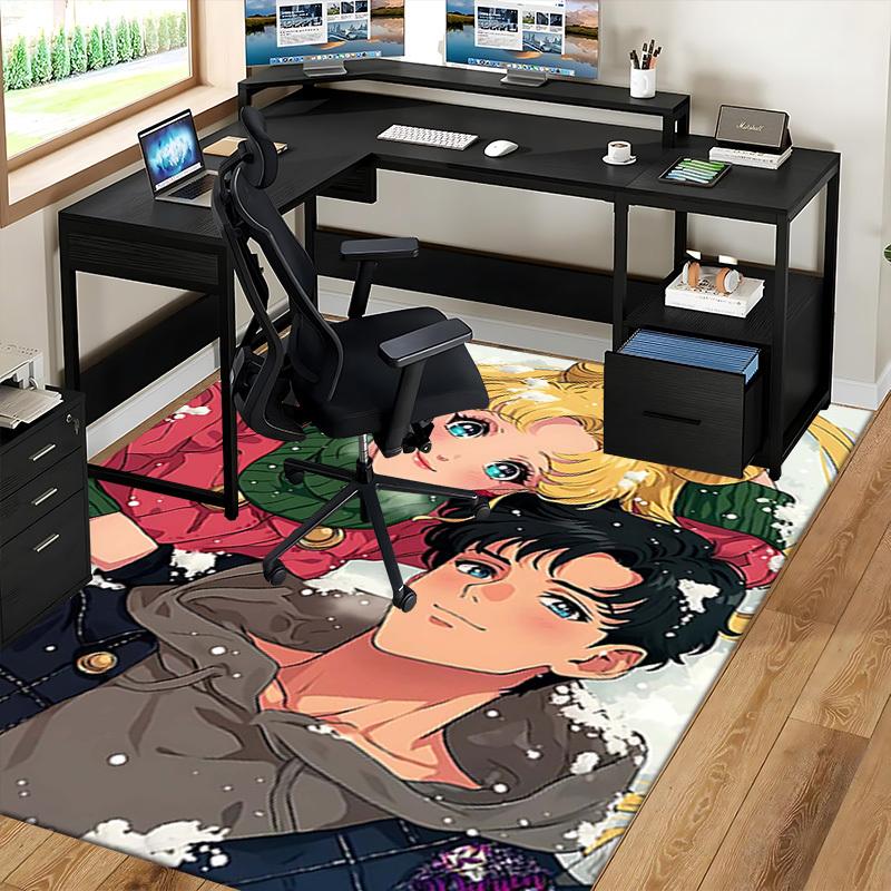1pc Sailor Moon Winter Wonderland Chair Mat - Anime Cartoon Design, Non-Slip Carpet for Office and Home Decor, Suitable for All Seasons.O069