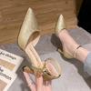 Gold Silver Women's Pumps Sexy Point Toe Thin Heel Party Wedding Shoes Woman Summer Ankle Strap High Heels Shoes