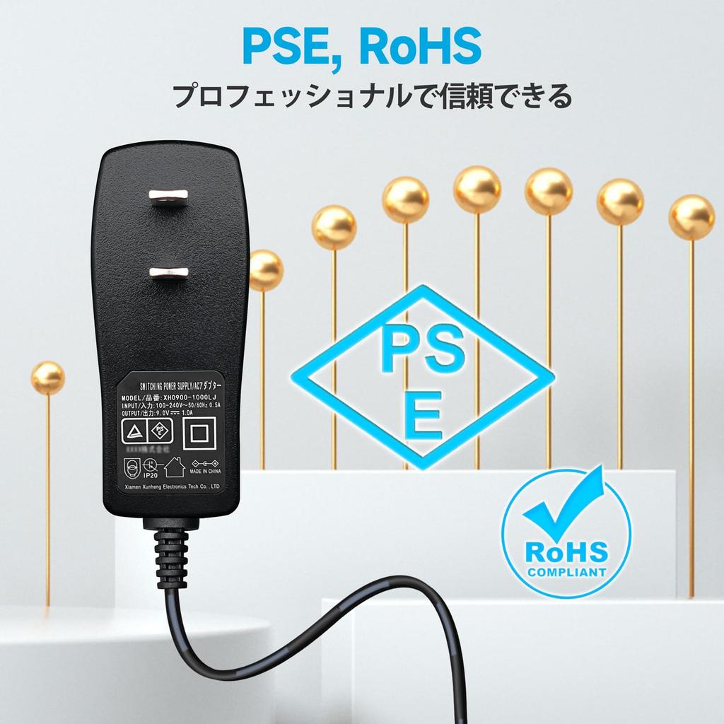 9V Power AC To DC 9V 9W Wall Center Stable and Flexible Use with 20AWG Long Cable 1A/1000mA Adapter, 100-240V 50/60Hz 1A/1000mA 5.5x2.1mm Charger,