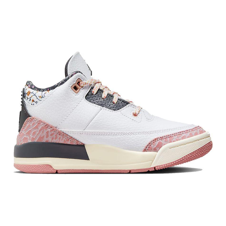 Air Jordan 3 Retro PS Vintage Floral Kids Sneakers White Anthracite Red-Stardust FQ9174-100