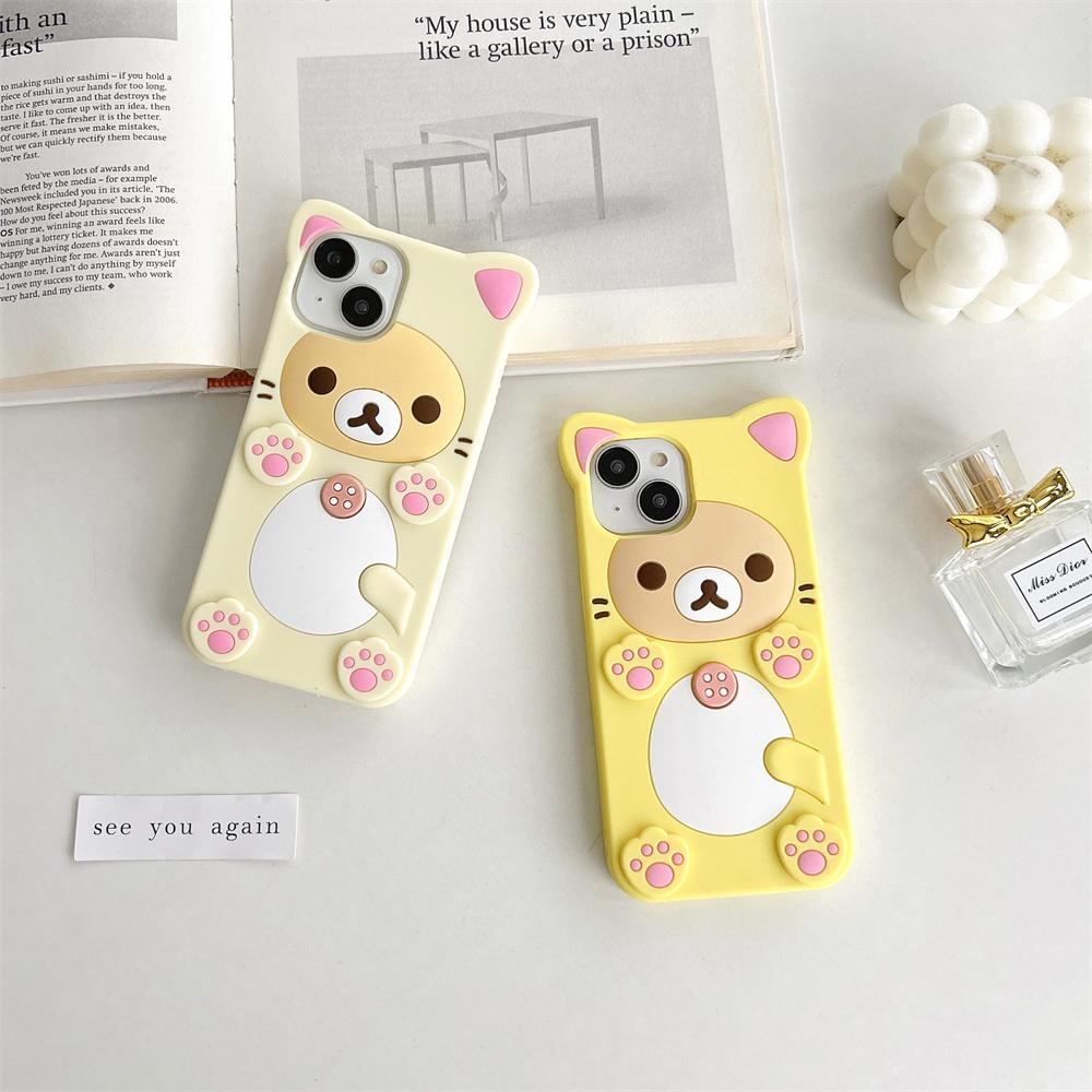Милый чехол с мишкой для iPhone 16 15 14 13 12 Mini 11 Pro Max Xs XR 6 7 8 Plus SE Kawaii котик силиконовый мягкий чехол