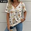 S-8XL Летняя женская футболка больших размеров с графическим принтом в виде когтей животных, свободная одежда для активного отдыха, топы с коротким рукавом и V-образным вырезом, футболки