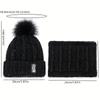 Winter Beanie Hat and Pom Fleece-lined Neck Warmer Scarf Set Breathable Stretchy Toggle Closure