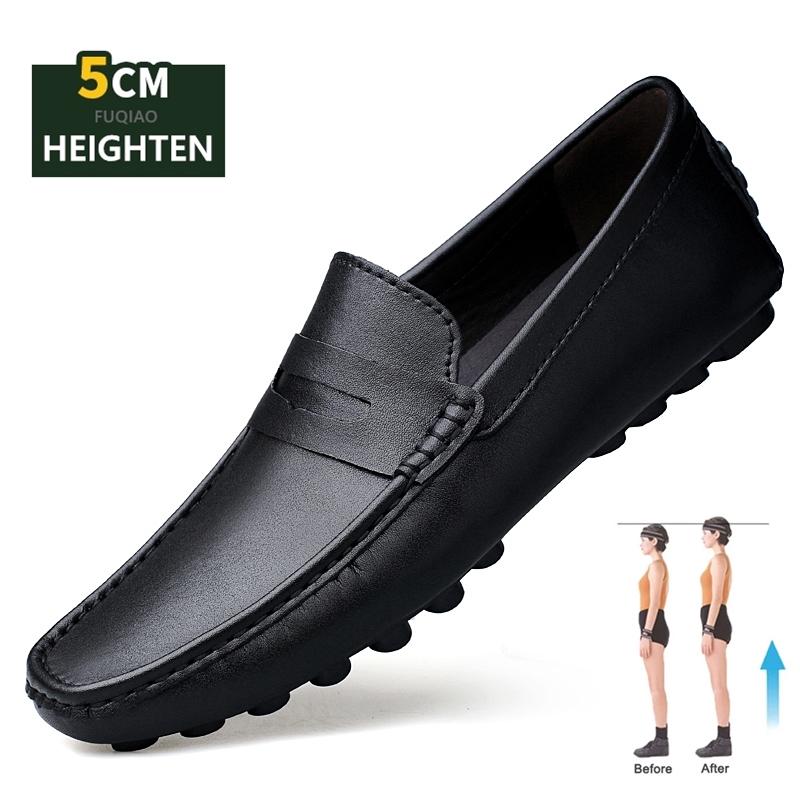Men Cow Leather Elevator Loafers Comfortable Soft Breathable Height Increase Insoles 5cm Business Driving Unisex Lift Sneakers