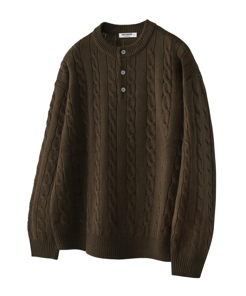 UNTAPPED STUDIO Oversized Cable Henley Neck Round Knit 4 Colors
