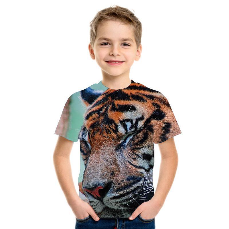 Summer Loose 3D T Shirt Funny Animal Children Tee Wolf Tiger Shirts Casual Short Sleeve Cartoon Kids Top Boys Girls