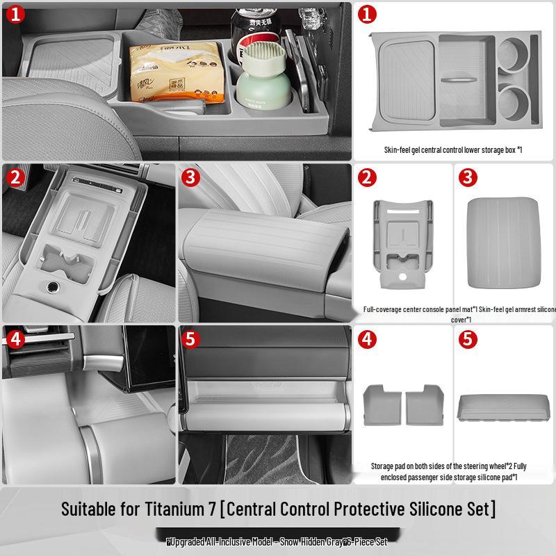 Kangchi Formula Leopard Titanium 7 Console Storage Box: Silicone, Partitioned, and Private Storage for Interior Modification.