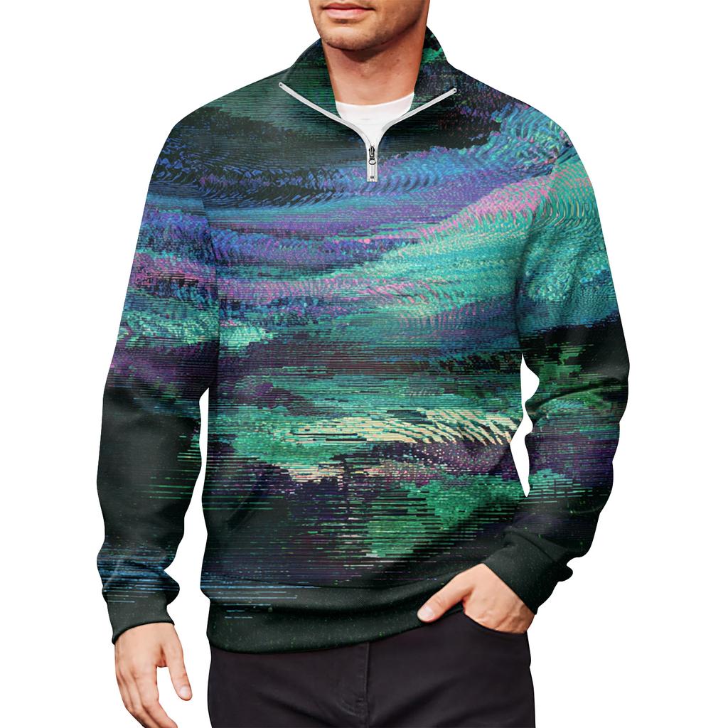 Мужской свободный повседневный свитшот на молнии 1/4, модный топ с длинным рукавом и принтом, с карманами