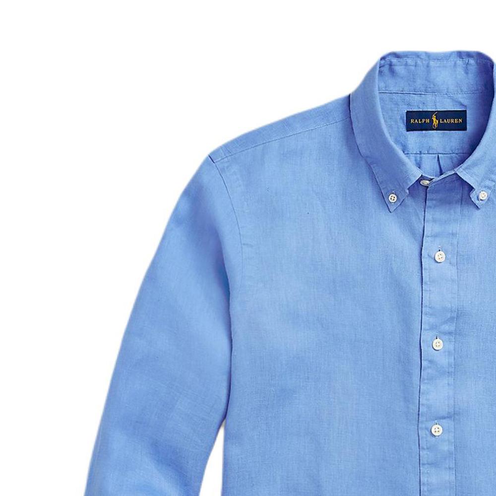 Polo Ralph Lauren Однотонная рубашка с вышитым логотипом и длинным рукавом, мужские рубашки, светло-голубой цвет 710866956-003