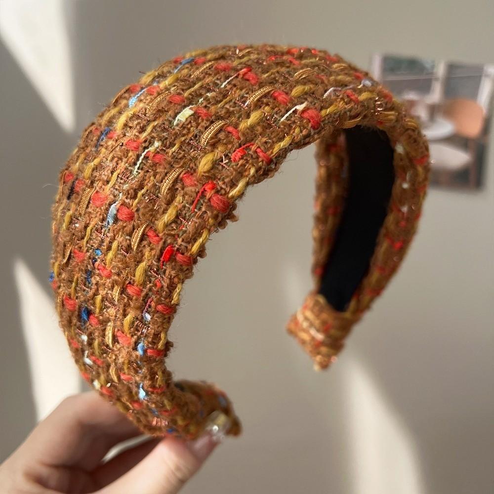 Handmade Craftsmanship Hair Hoop Tweed Fabric Wide Headband Elegant Anti-Slip Headband  Daily Use