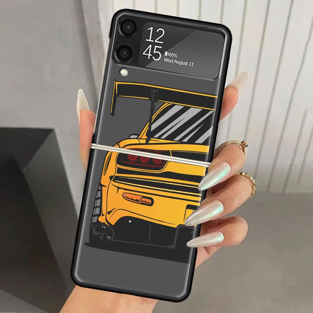Япония JDM Спортивные Автомобили Комикс Жесткий ПК Чехол Для Телефона Для Samsung Galaxy Z Flip 7 6 5 4 3 Черный ZFlip7 ZFlip6 Flip5 Flip4 Flip3 5G Prin