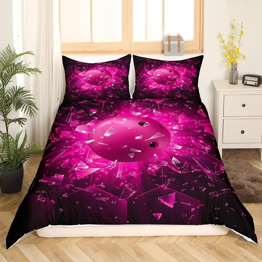 Постельный набор для боулинга 3 предмета Удар страйк в боулинге с рисунком огненного взрыва Пододеяльник на спортивную тематику из микрофибры