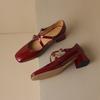 Genuine Leather Black Wine Red Women Pumps Med Heel Small Big Size 31 48