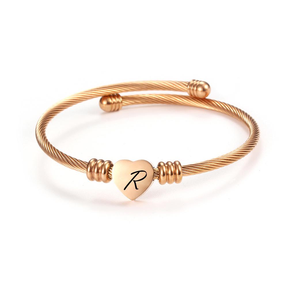 Titanium Steel English Alphabet Heart Bracelet with Simple Design