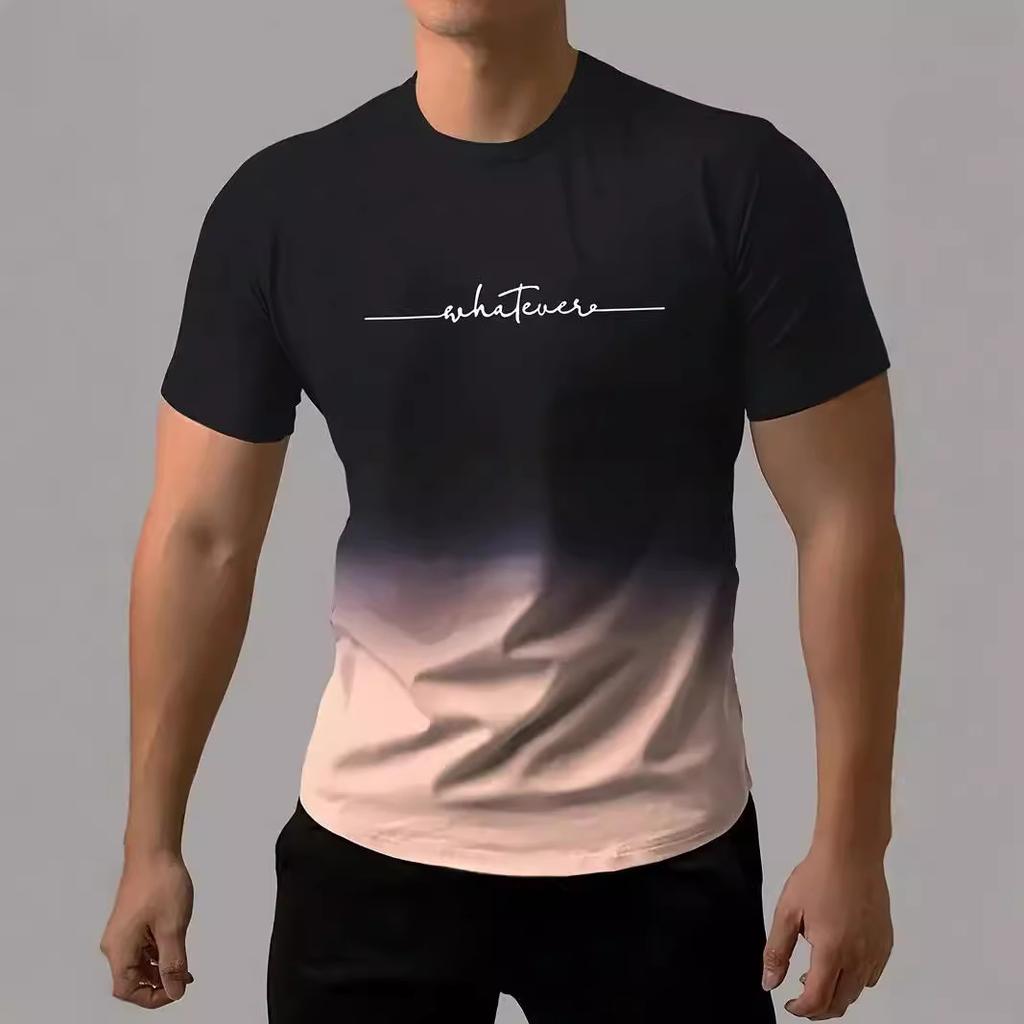 Летняя мужская футболка с принтом, простой градиентный модный тренд, короткий рукав, повседневная летняя футболка с коротким рукавом