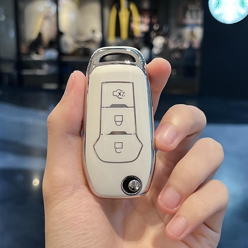 Чехол для ключей из ТПУ с серебряным краем для Ford F-150 F-250 F-350 Explorer Ranger KA Fiesta Mondeo, чехол без ключа с дистанционным управлением, брелок в виде ракушки, держатель для кожи