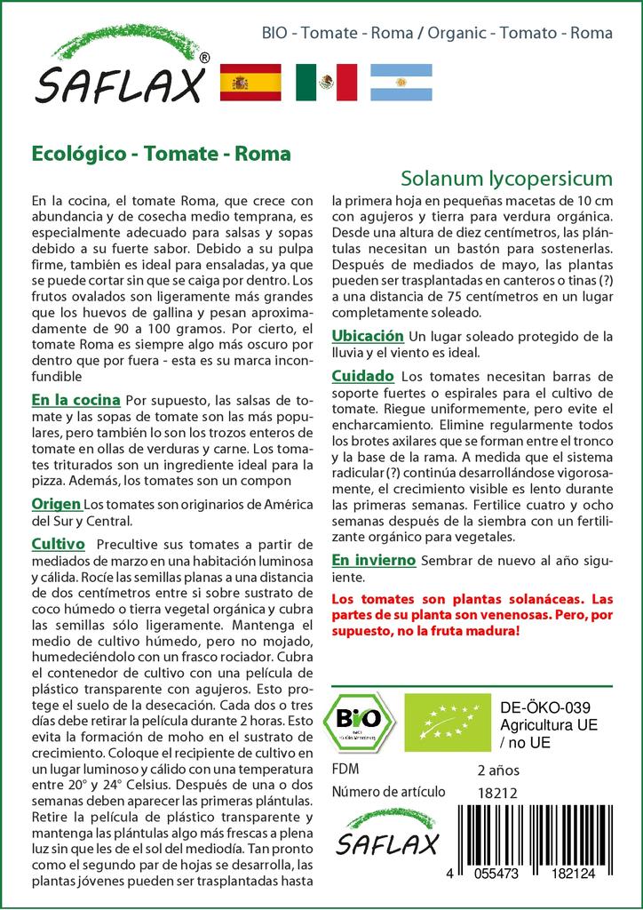 SAFLAX Garden in the Bag - Органический - Помидор - Рома - 15 семян - С субстратом в подходящем пакете - Solanum lycopersicum
