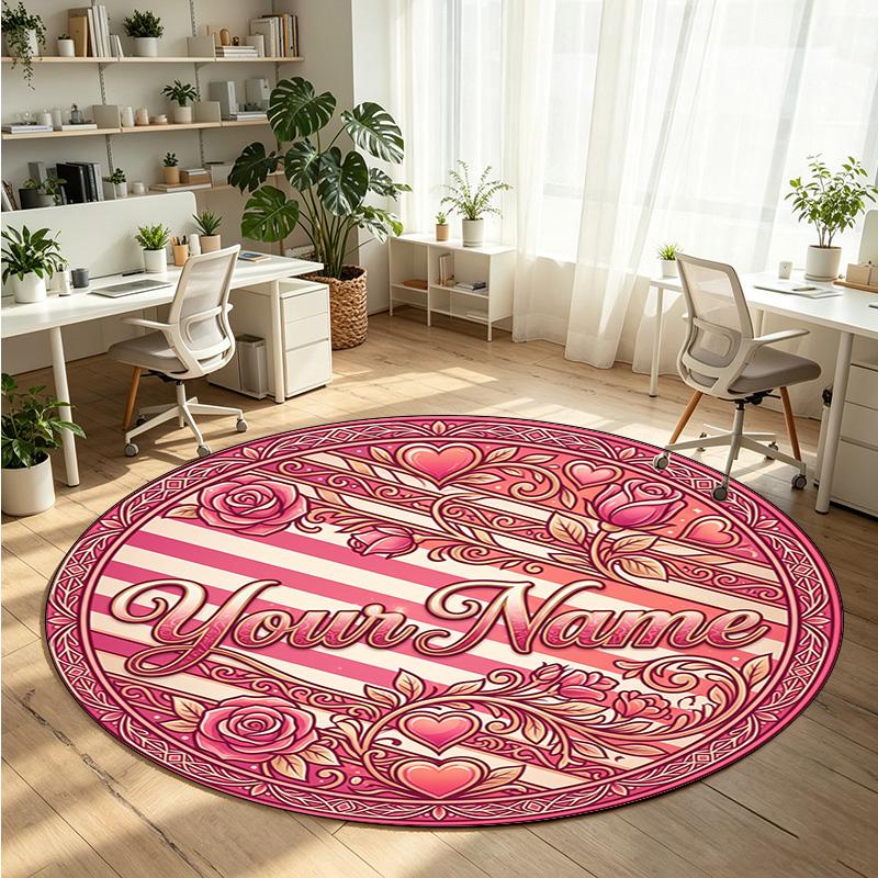 Mandala Ornament (360) Theme Round Crystal Velvet Rug Custom Name Text Personalized Floor Mat Home Decor Non Slip Crystal Carpet