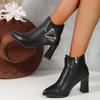Fashion Block Heel High Heel Boots Women Spring and Autumn New Side Zipper Metal Buckle Fashion Versatile Booties