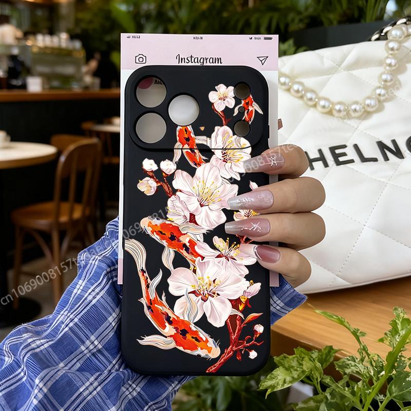 Чехол для телефона Luckly Koi Goldfish Bloosom Flower для IPhone 17 AIR 11 12 13 14 15 16 Pro Max 13Mini Art Koi Carp Мягкая силиконовая накладка