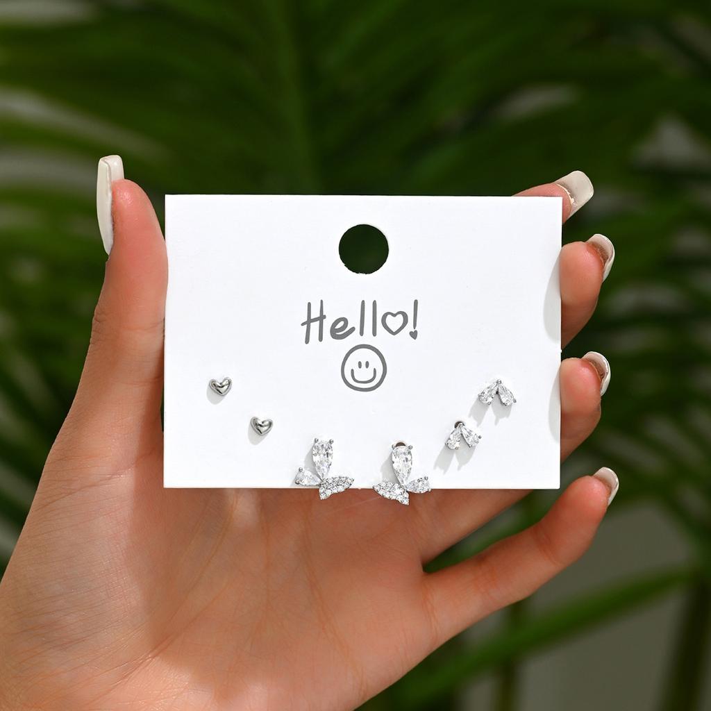 Sweet stud earrings set women's inlaid zircon butterfly shape design earrings earrings