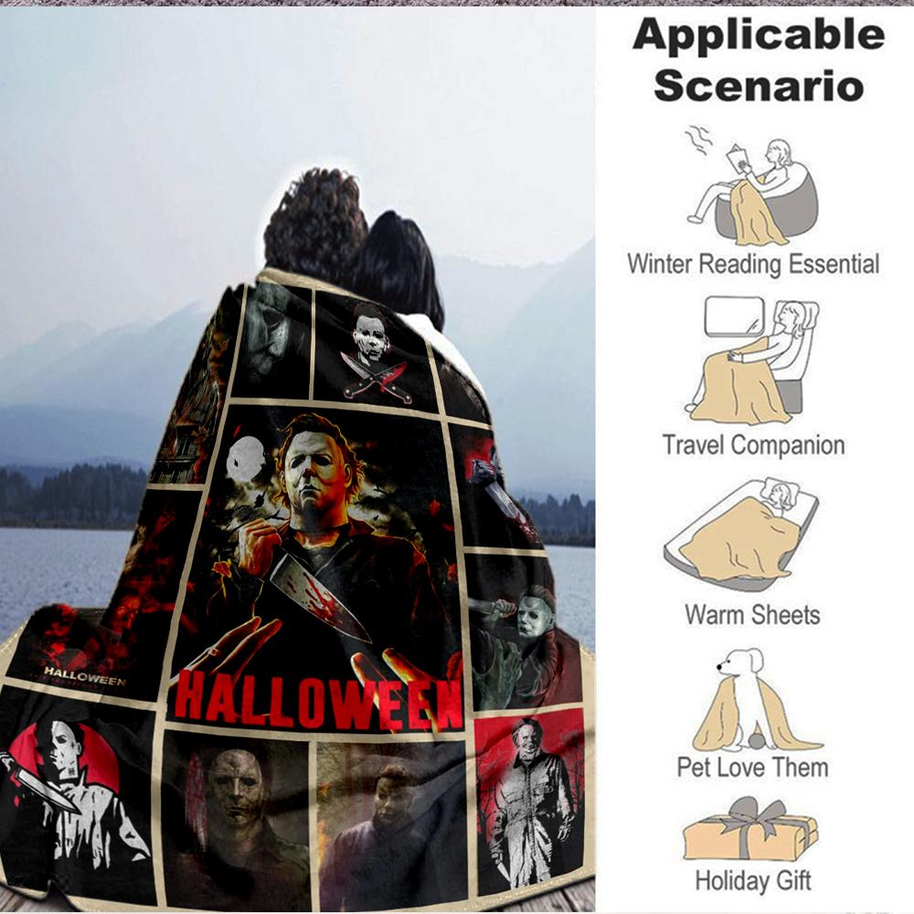 1Pc Halloween Horror Icons Flannel Blanket, Soft And Comfortable, Casual Warm, Camping Travel, Christmas, Halloween Xmas Gift L1435