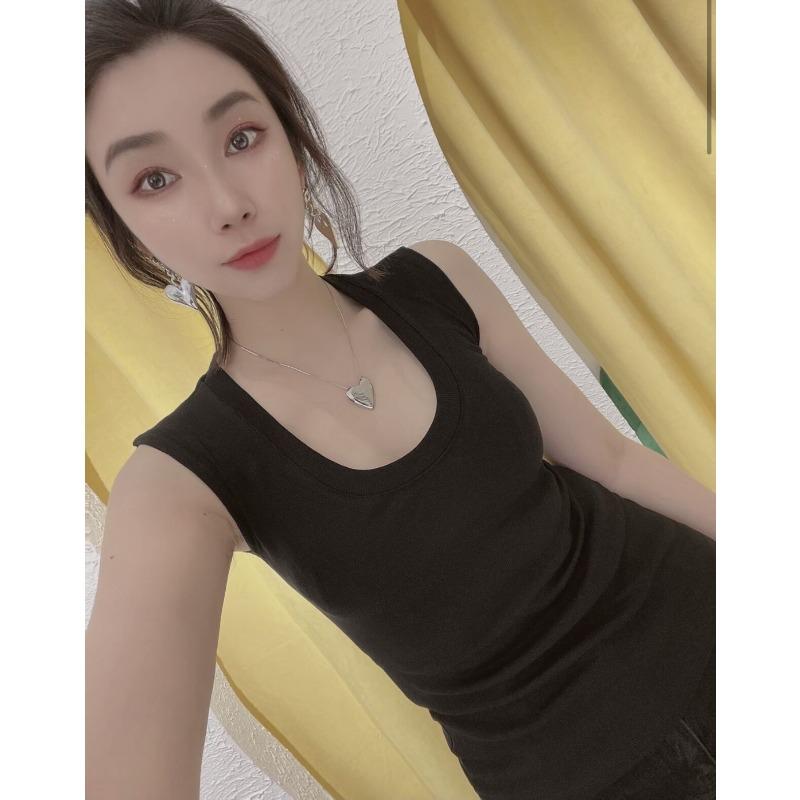 Однотонный чистый вариант жилета с U-образным вырезом для женщин на лето, новый прошитый хлопковый внутренний низ без рукавов