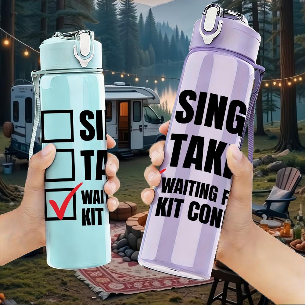 1PC Single Taken Waiting Text Print 750ml Color Plastic Sports Water Bottle Leakproof Flip Straw Lid Suitable for Sports Office Home Use