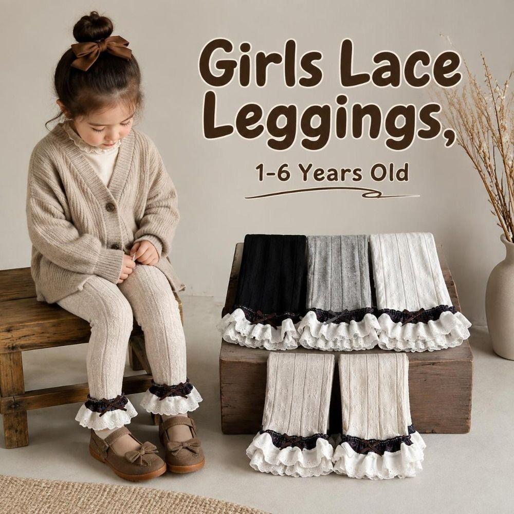 Tight-fitting Girls Lace Leggings Ruffled Children Ankle-length Pants  1-6 Years Old