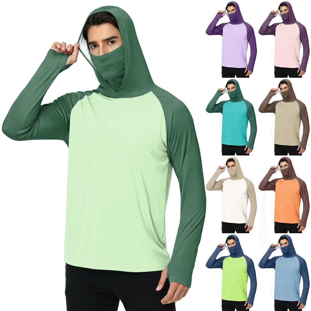 Мужская повседневная outdoor рубашка с капюшоном, длинным рукавом, защитой от солнца. Легкая, дышащая, быстросохнущая, с защитой от УФ. Топ для спорта, туризма.