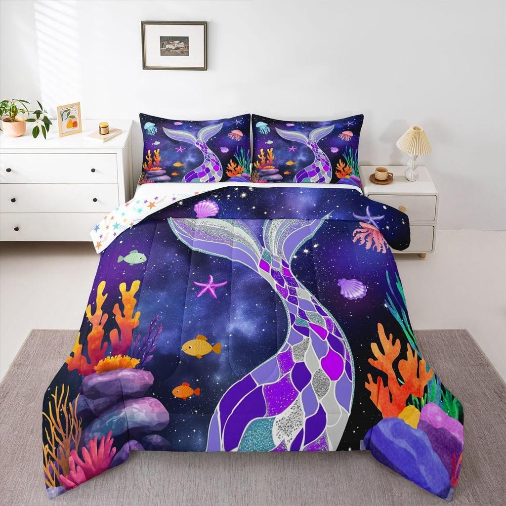 Butterfly Dream Catcher Comforter Set for Kids Teens Girls, Mandala Feather Bedding Down Comforter Twin Size, Bohemian Duvet Insert, Galaxy