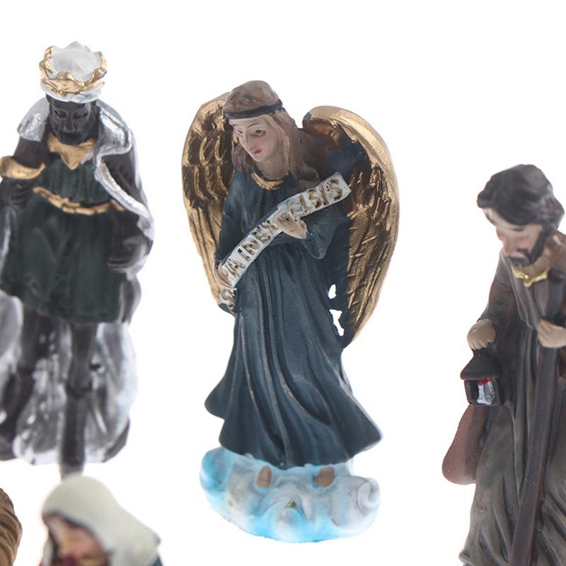 11pcs/set Statue Nativity Scene Set Christmas Crib Figurines Small Jesus Manger Miniatures Ornament Church Catholic Home Decors