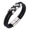 Модный мужской браслет из нержавеющей стали, элегантный небольшой, украшение из натуральной кожи, двухслойный браслет для рук