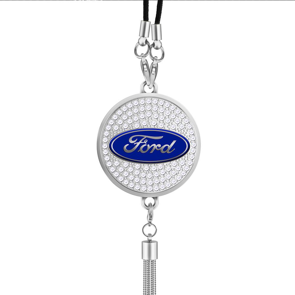 AAAMW1 1pc Diamond Metal Car Badge Rearview Mirror Pendant Auto Interior Hanging Ornaments For Ford Focus Mustang Fiesta Mondeo mk7 mk2