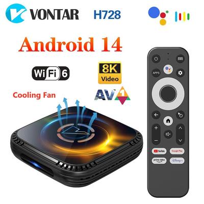Android 14 Smart TV Box с вентилятором охлаждения VONTAR H728 Поддержка AV1 8K Видео 4K 60 кадров в секунду Gigabit Ethernet Wifi6 Google Voice Set Top Box