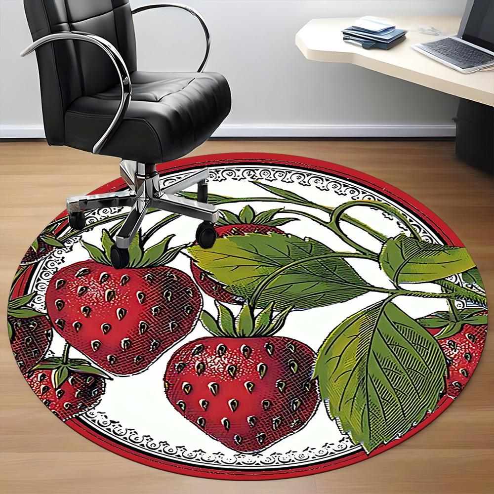 1pc Strawberry Print Office Round Rug, Carpet for Office, Gaming, Lightweight Round Floor Mat yy260208025