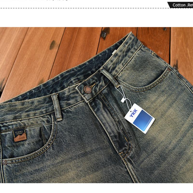 Мужские джинсы в американском стиле ретро, ​​новая модная уличная одежда, мужские брюки, хлопковые мешковатые прямые синие потертые джинсы, молодежные джинсовые брюки