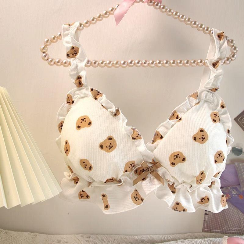 Милые мультяшные бюстгальтеры для девочек нижнее белье Push Up Wireless нижнее белье бюстгальтер с открытой спиной