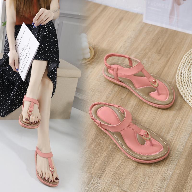 Летняя мода Женские платформенные танкетки Эластичная лента Удобные повседневные сандалии Черные Синие Розовые Абрикосовые Женские сандалии 36-43