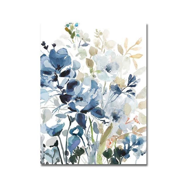 Оригинальный дизайн, абстрактный синий цветок, холст, картина, скандинавское зеленое растение, печать плакатов, настенная живопись для гостиной