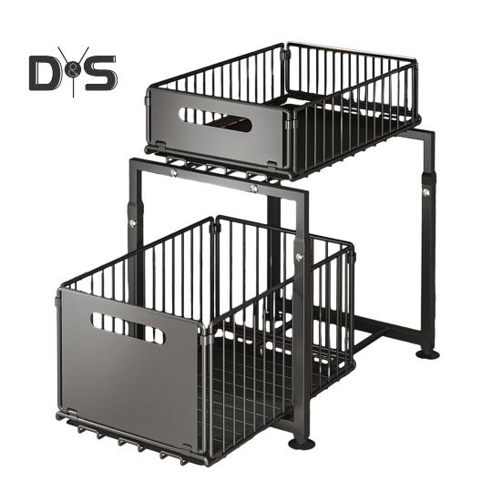 Стеллаж для хранения на кухне, прочный, большой грузоподъемности, регулируемая высота, двухъярусный органайзер под раковиной с выдвижными ящиками