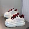 Leather Platform White Shoes Women's 2025 Spring New Versatile Height Increase 6CM Bread Shoes Small Muffin Shoes