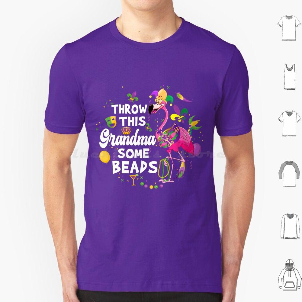 Throw This Grandma Some Beads Mardi Gras Flamingo Lover T Shirt Cotton Men Women DIY Print Mardi Gras Yall Flamingo Mardi Gras