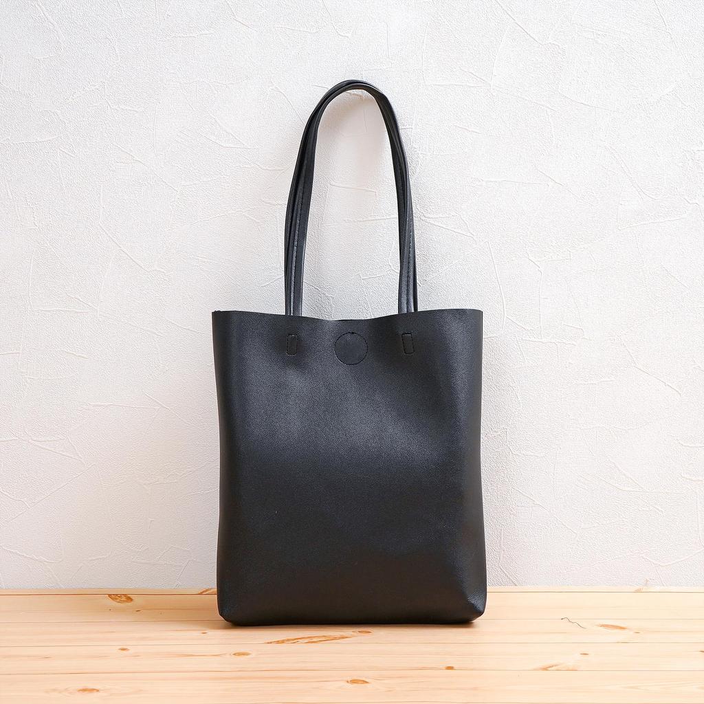 Tote Eco Synthetic Inside Pocket [Decorative] Bag, Simple, Plain, A4, Vertical, Vertical, Leather, Leather, Unisex, Business, School, Shopping,