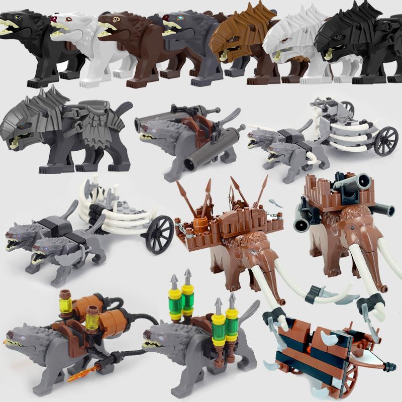 MOC Medieval Castle Orc Soldiers Figures Wolf Chariot Mount Knights King Warrior Elephant Goat Building Blocks Bricks Toys Gifts