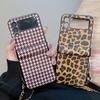 Leopard Print Crossbody Metal Lanyard Leather Phone Case For Samsung Galaxy Z Flip 3 Hinge Coverage Full Protection Armor Cover